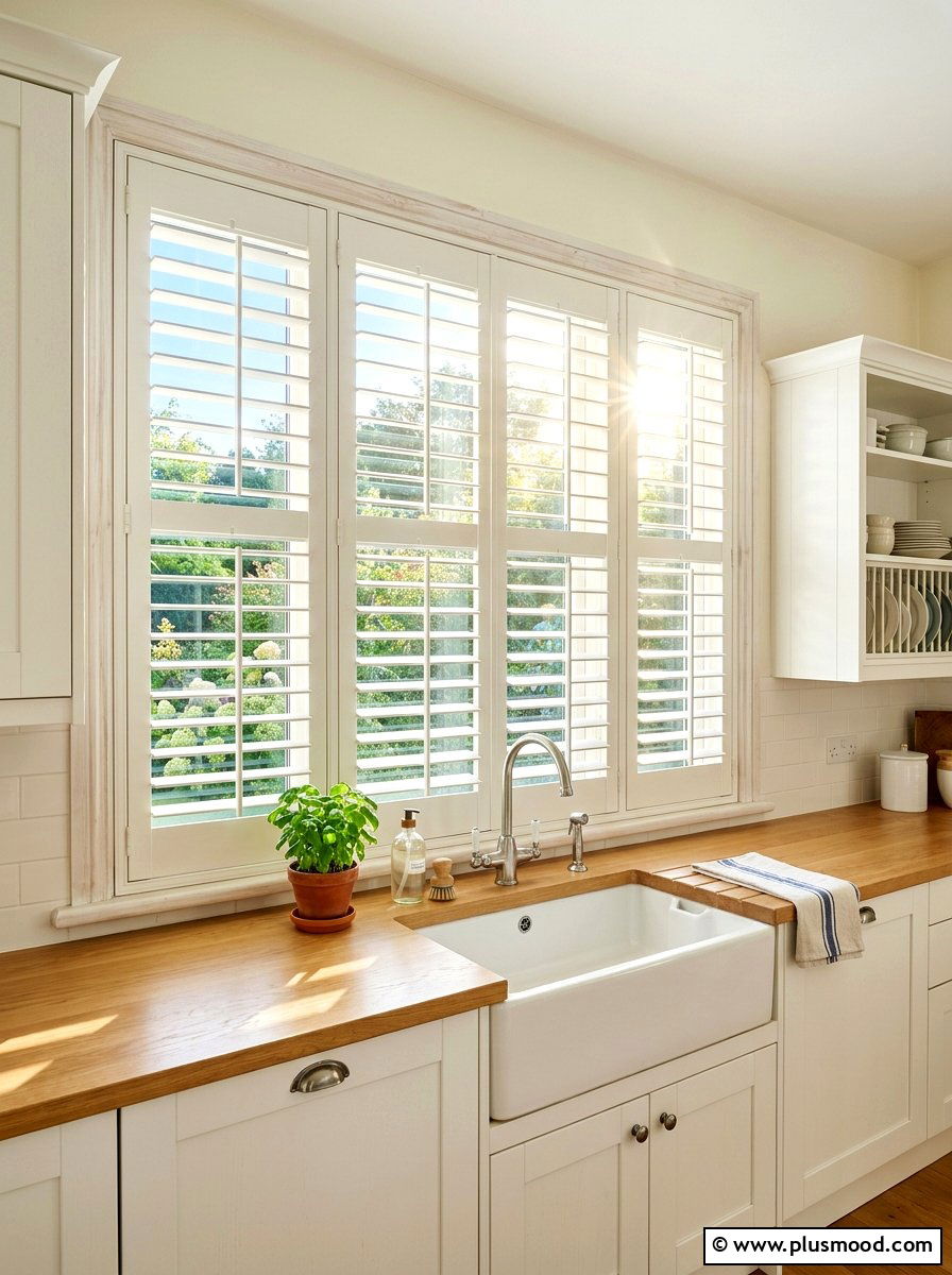 Farmhouse window shutter - 25 summer kitchen window decor ideas