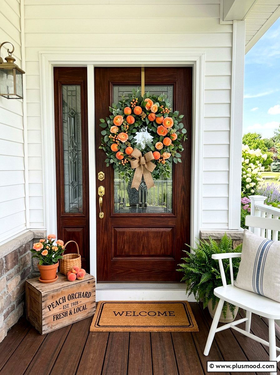 Faux peach wreath - 25 summer front porch wreath ideas