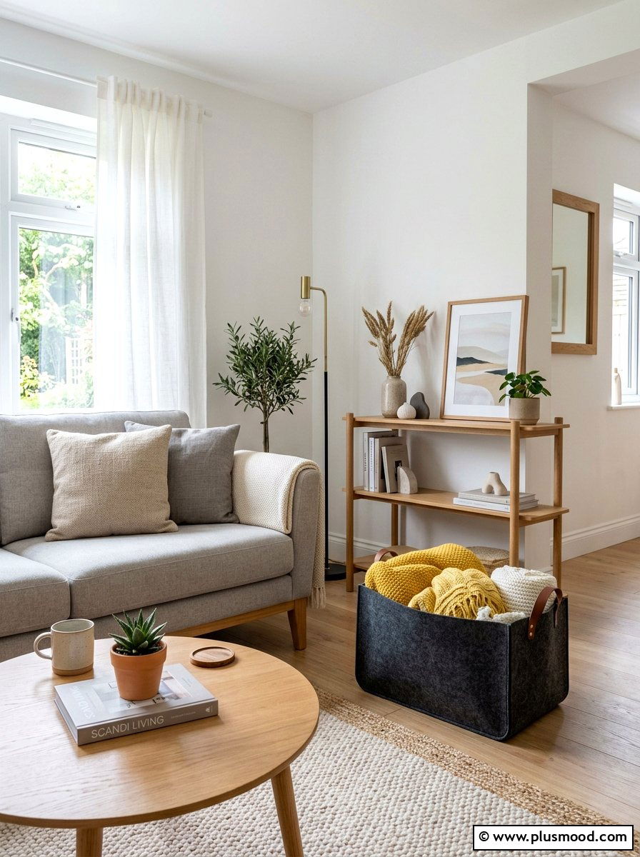 Felt Basket Scandi Living Room - 25 summer blanket basket ideas for living room