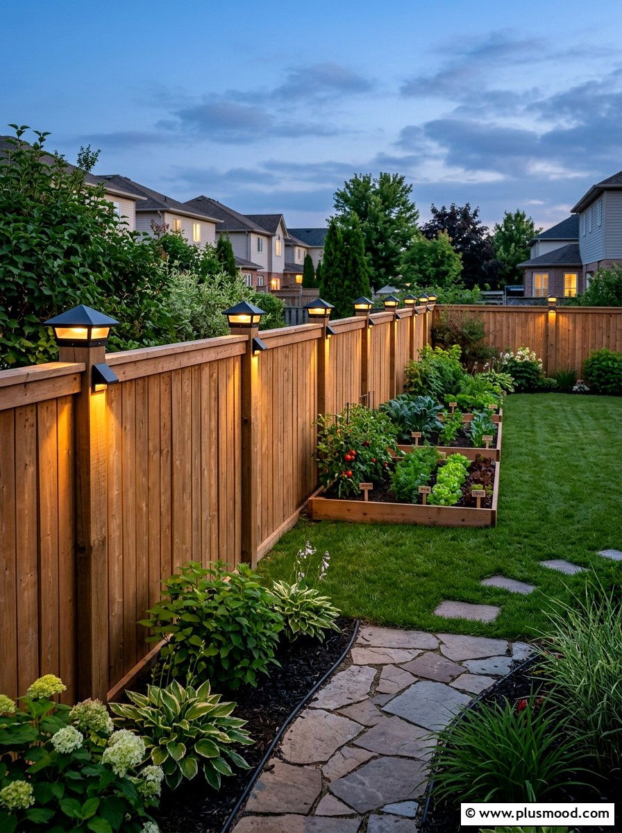 Fence Cap Lights - 25 small backyard ideas with outdoor lighting