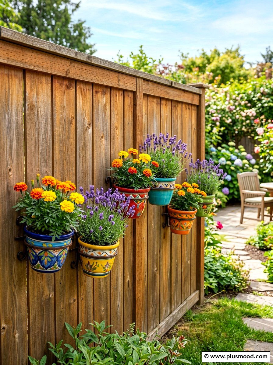Fence Mounted Planter Pots - 25 small backyard ideas with vertical garden