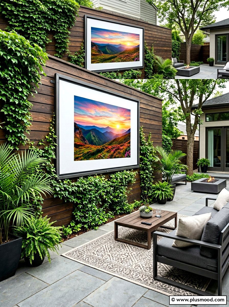 Fence Mounted Screen - 25 summer movie night backyard ideas