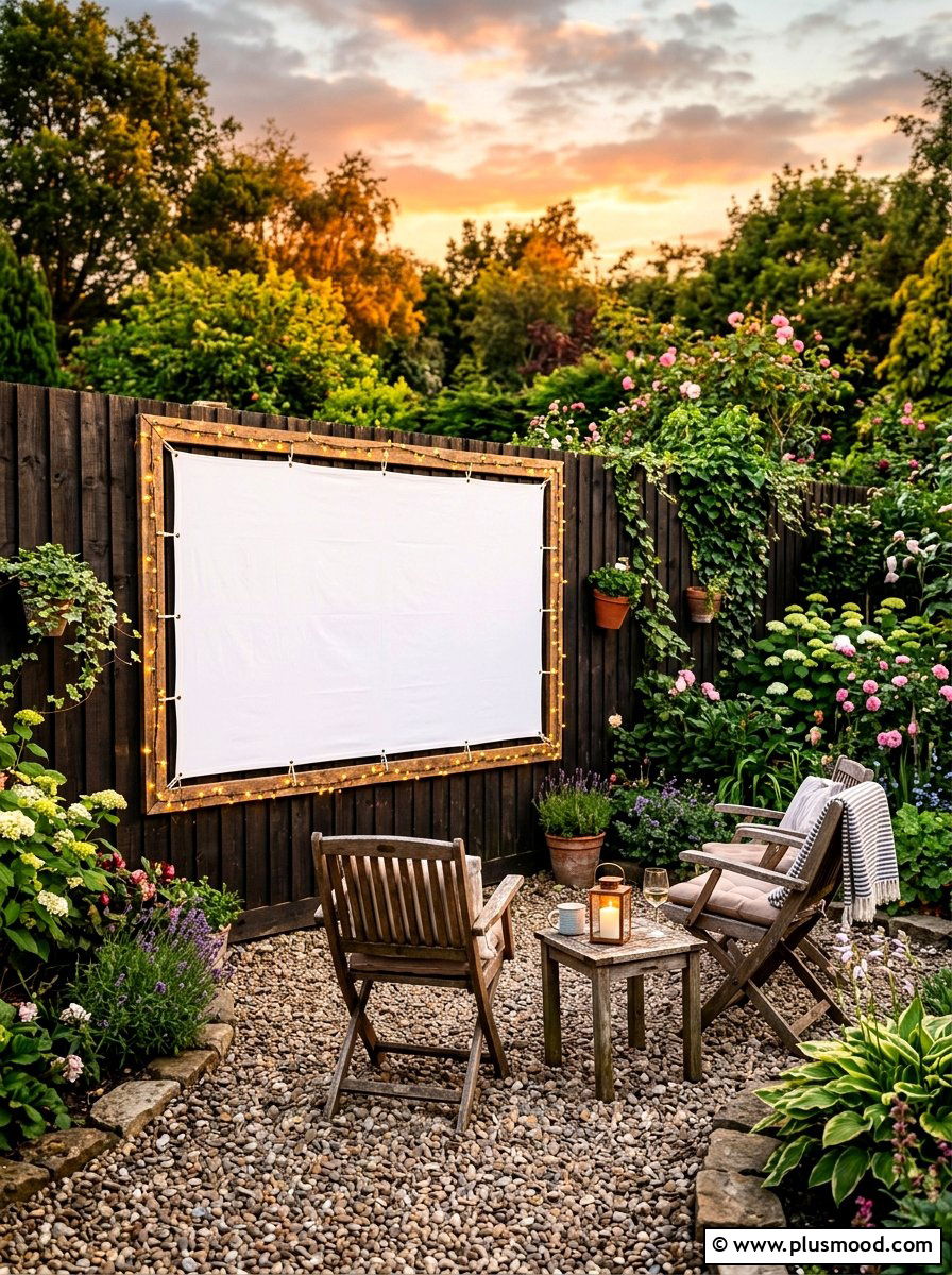 Fence Mounted Screen - 25 summer backyard movie night ideas