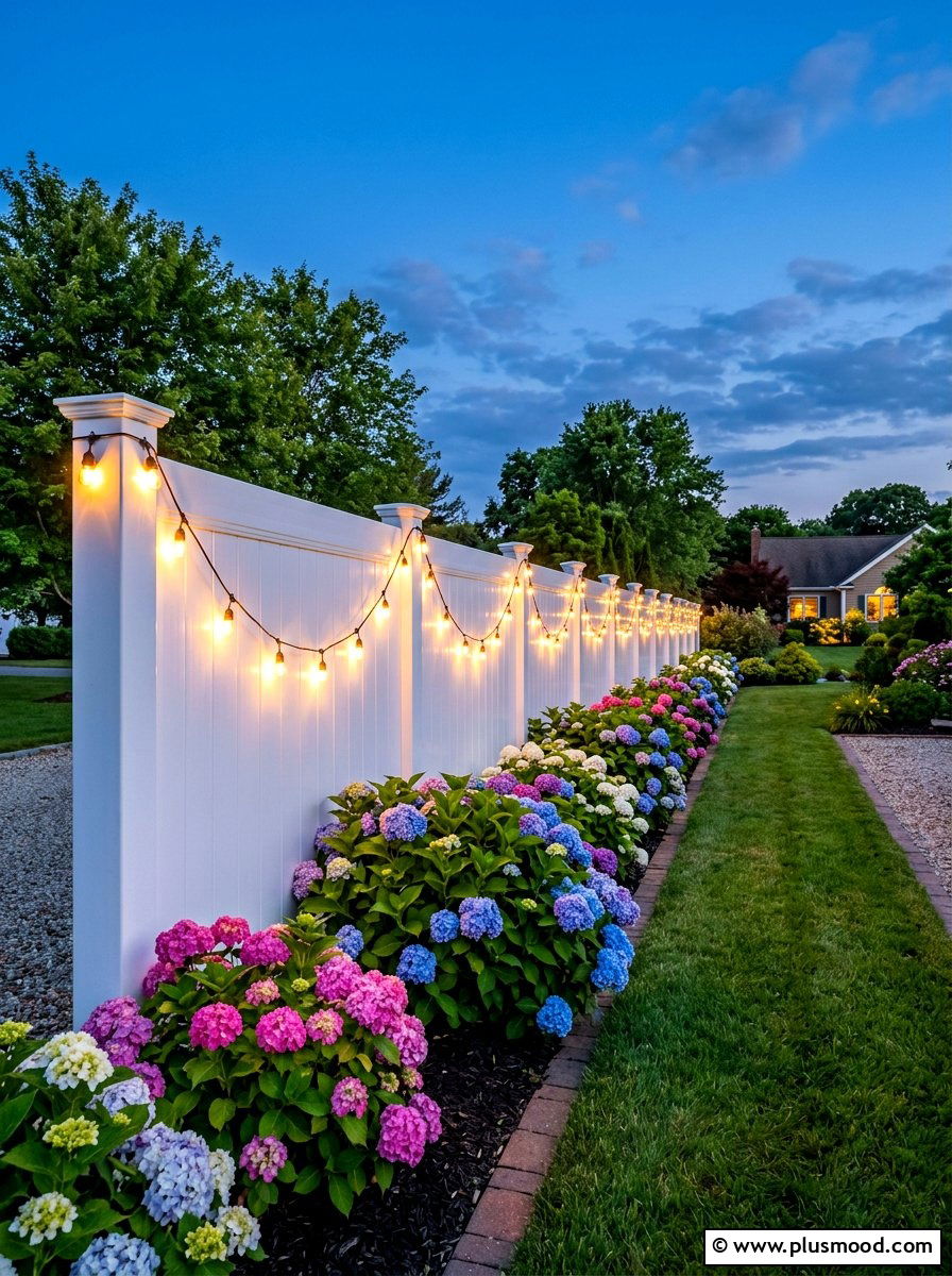 Fence line string lights - 25 summer patio ideas with string lights