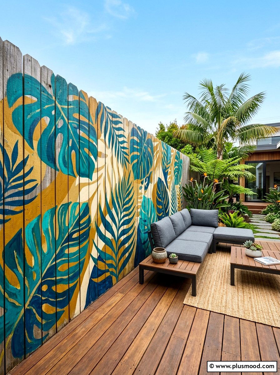 Fence mural painting - 25 summer backyard fence decor ideas
