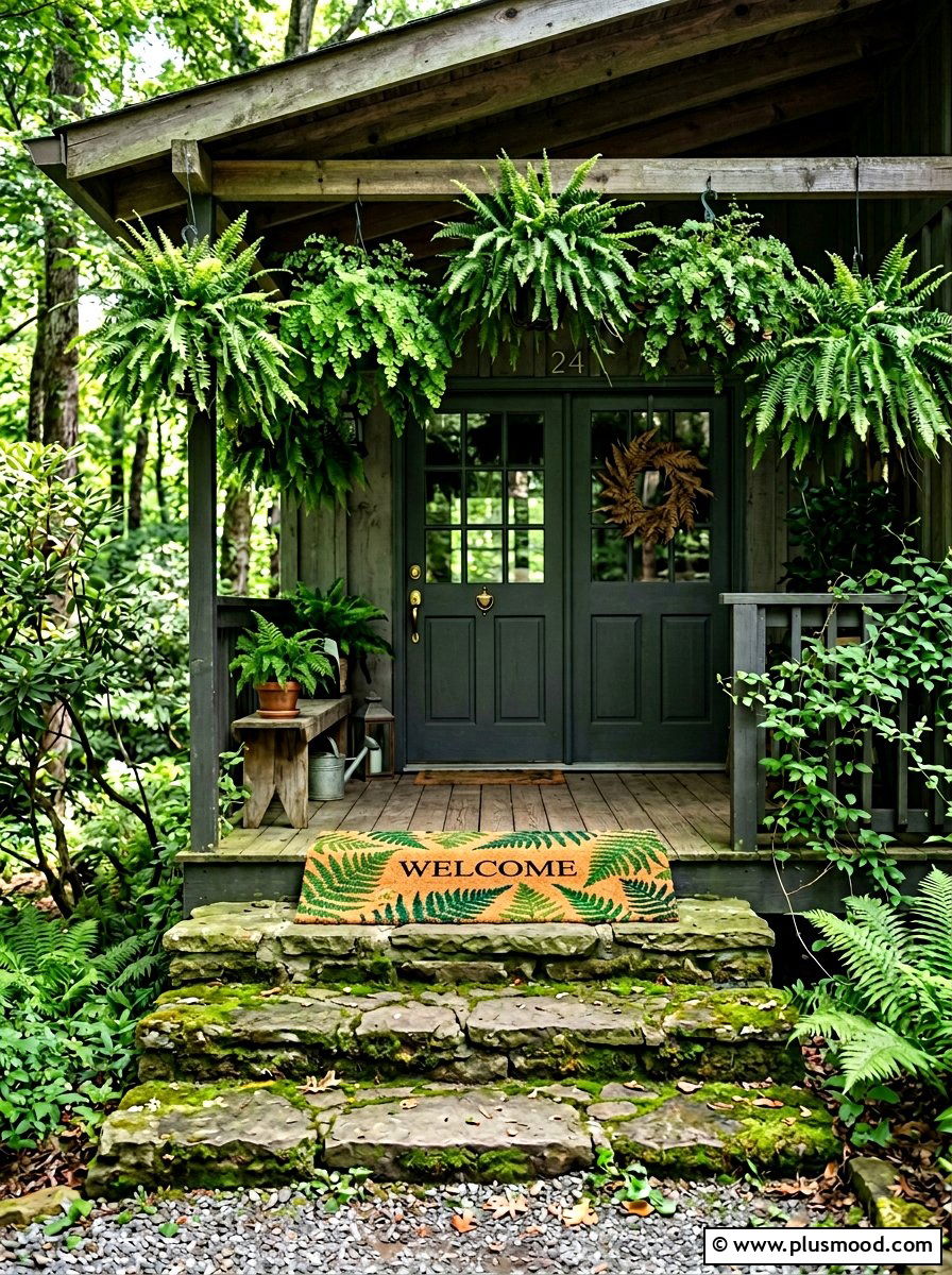 Fern Leaf Welcome Mat - 25 summer front porch mat ideas