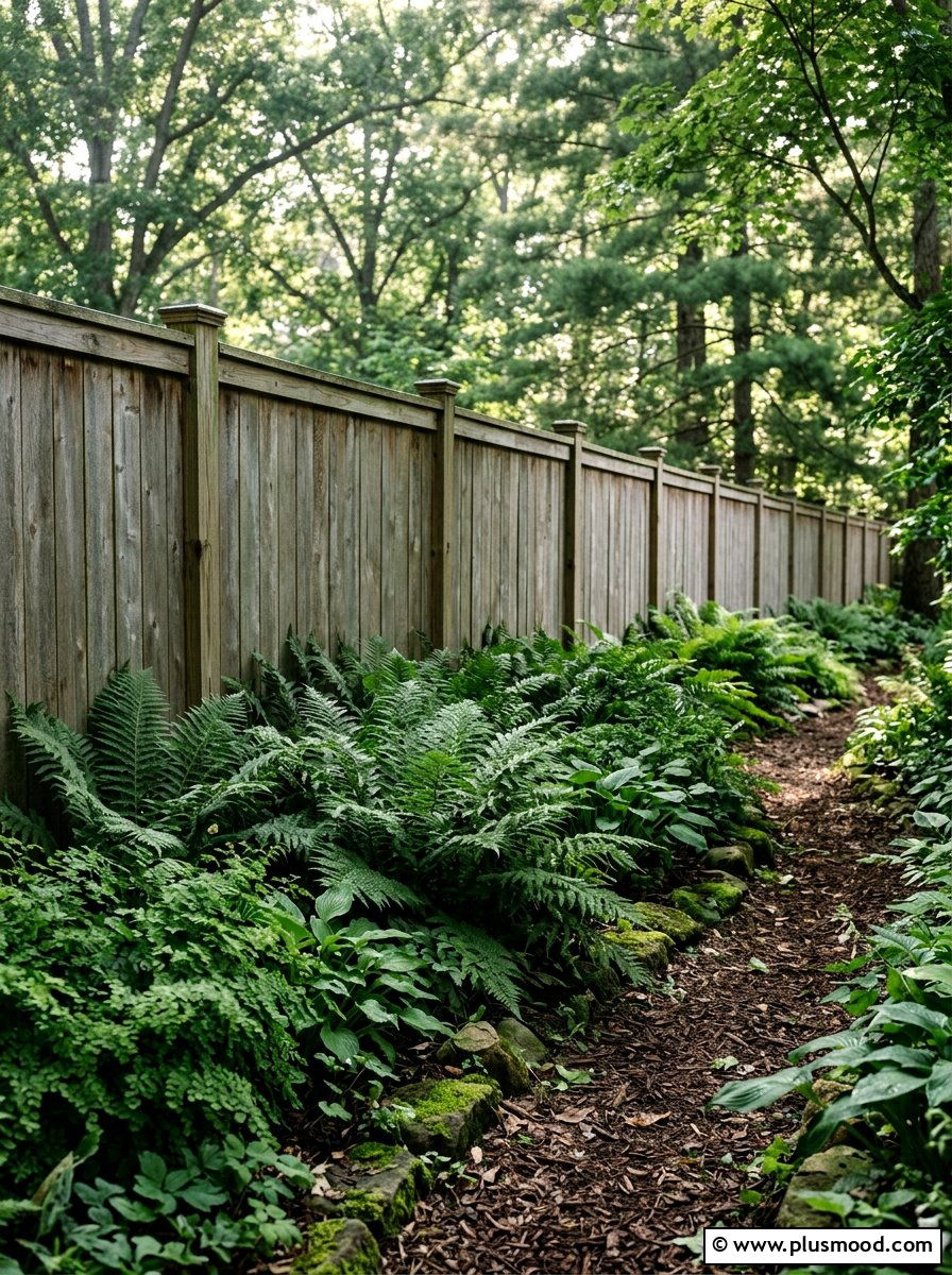 Fern Shade Border - 25 summer fence line landscaping ideas