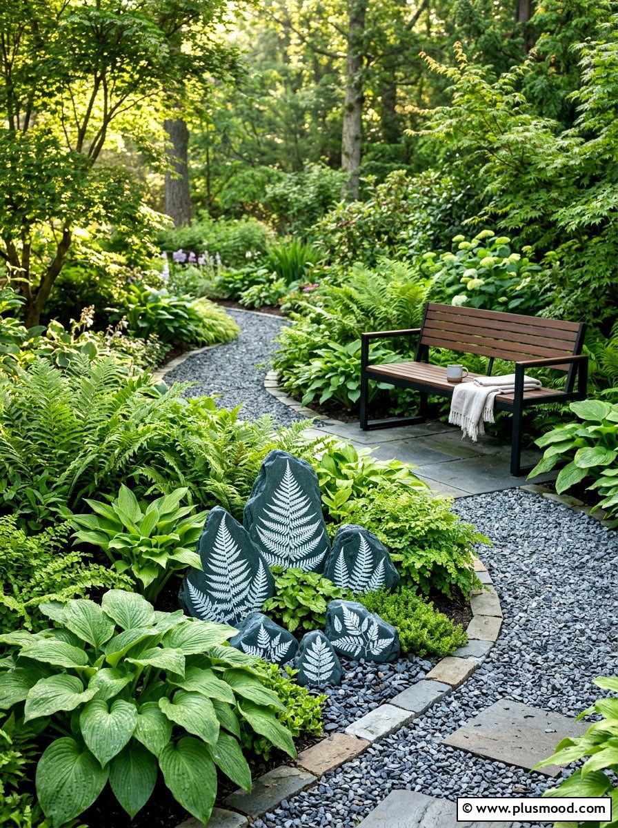 Fern leaf rock - 25 painted rock ideas with leaf impressions
