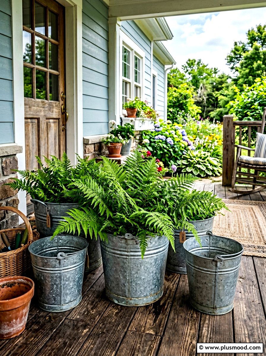 Ferns in Galvanized Metal Buckets - 25 summer potted fern ideas for porch