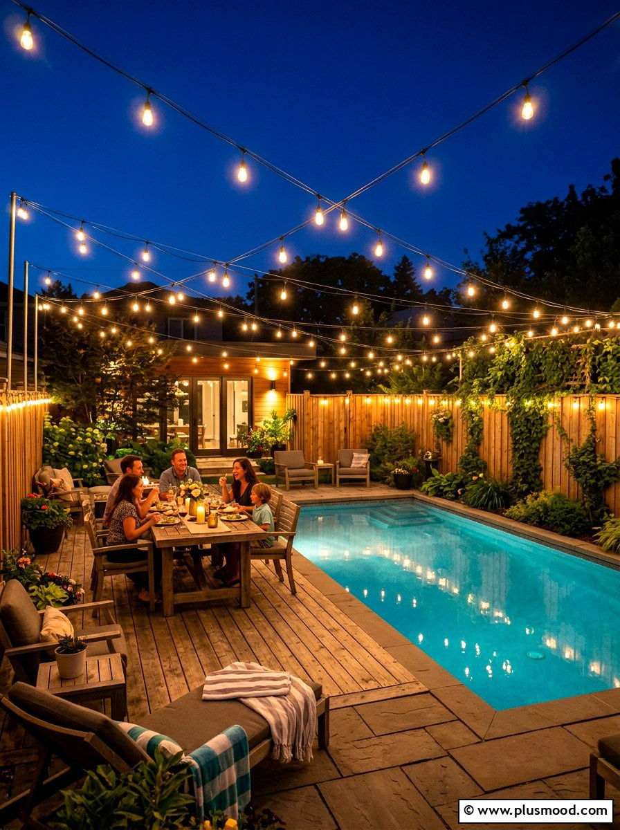Festoon Light Over Pool - 25 summer pool lighting ideas