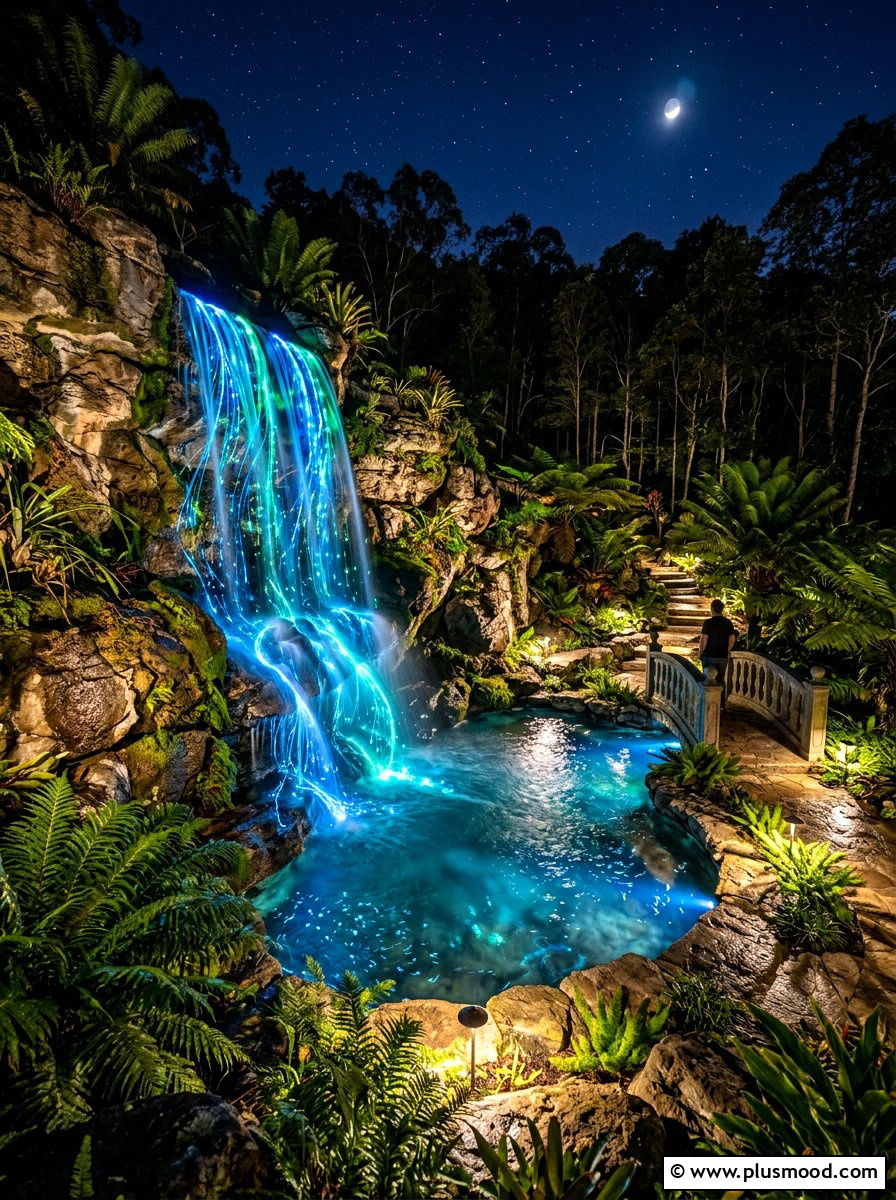 Fiber Optic Waterfall - 25 summer pool lighting ideas