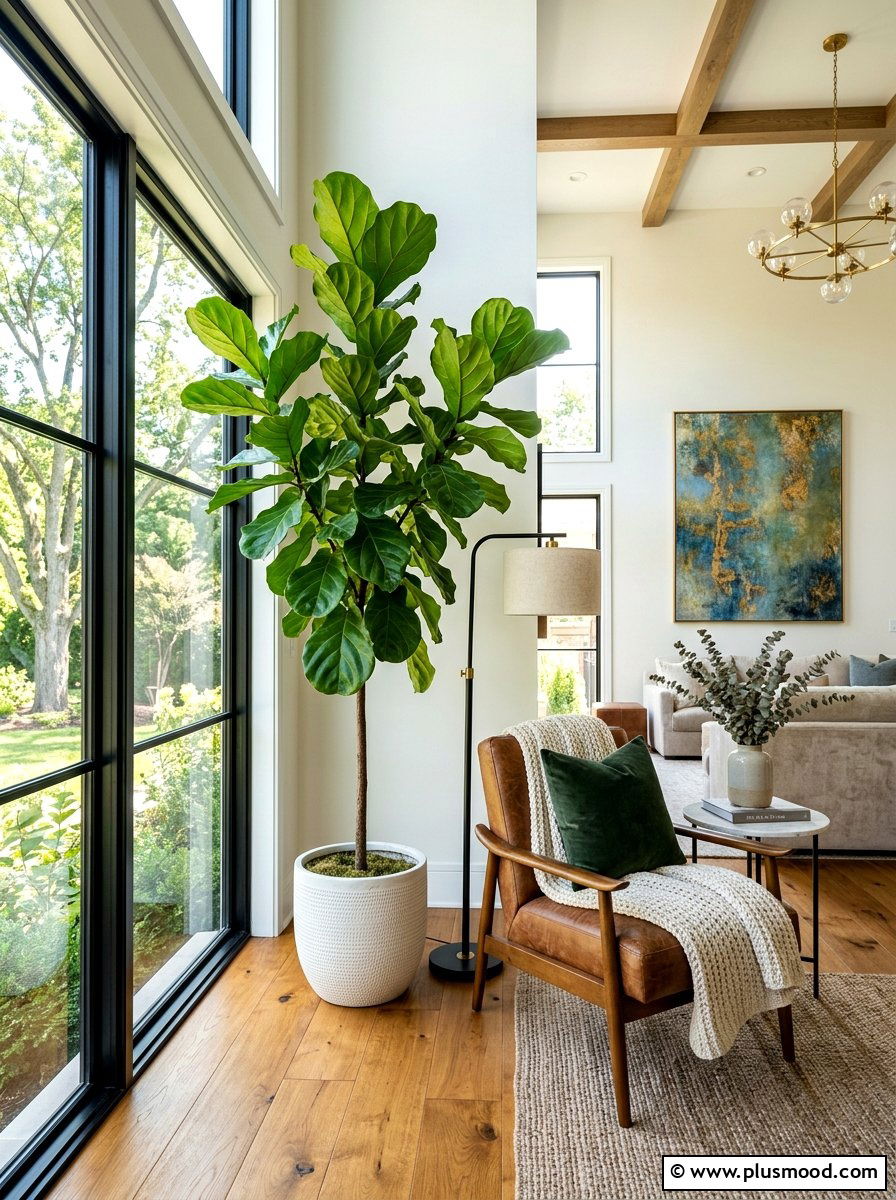 Fiddle leaf fig corner - 25 summer decor ideas with greenery