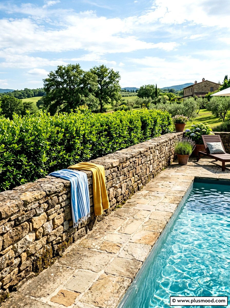 Fieldstone border wall - 25 summer pool landscaping ideas with rocks