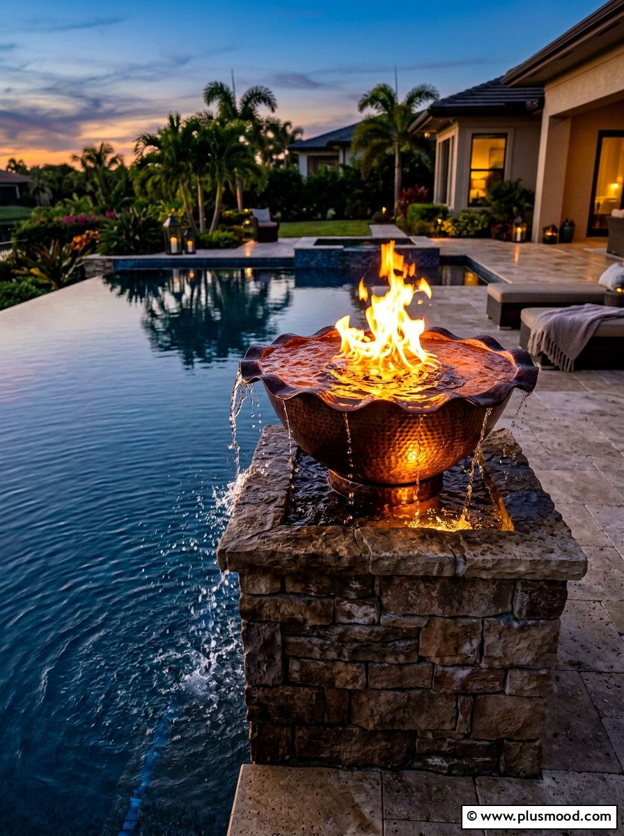 Fire And Water Bowl - 25 summer backyard water feature ideas