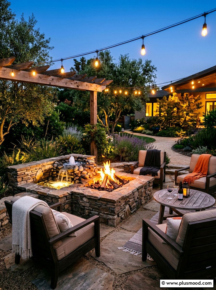 Fire Pit And Fountain Integration - 25 small backyard ideas with fountain