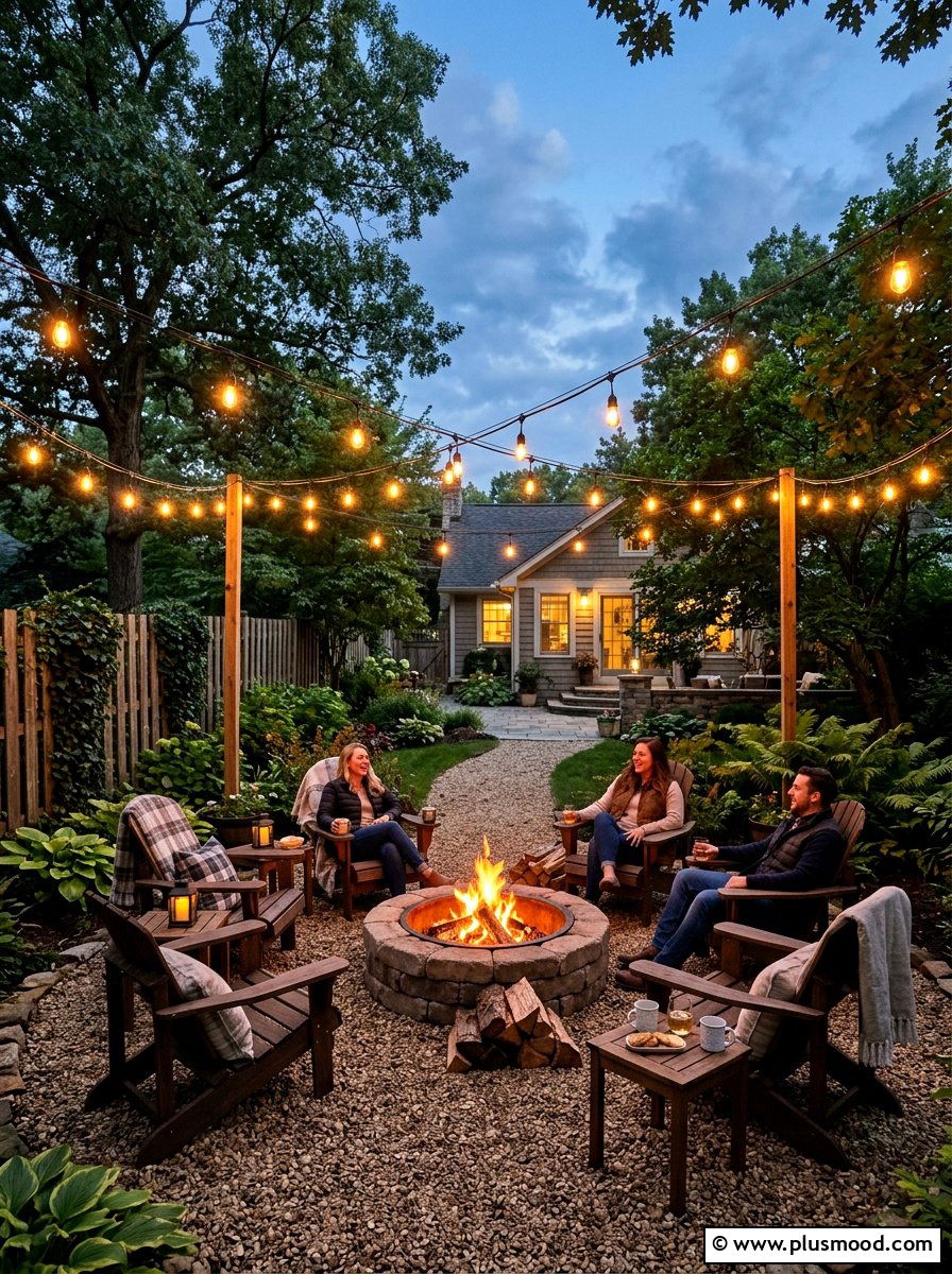 Fire Pit Lighting - 25 small backyard ideas with string lights
