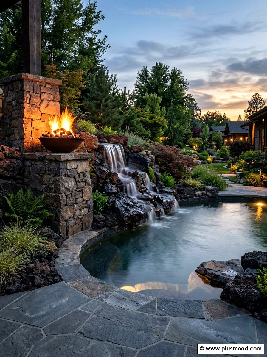 Fire Pit Pool Waterfall - 25 pool landscaping ideas with waterfalls
