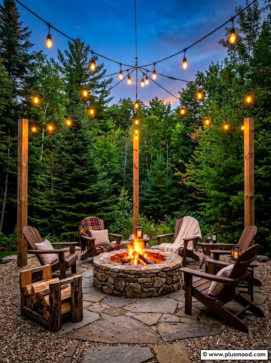 Fire Pit Seating Area - 25 summer string light party ideas