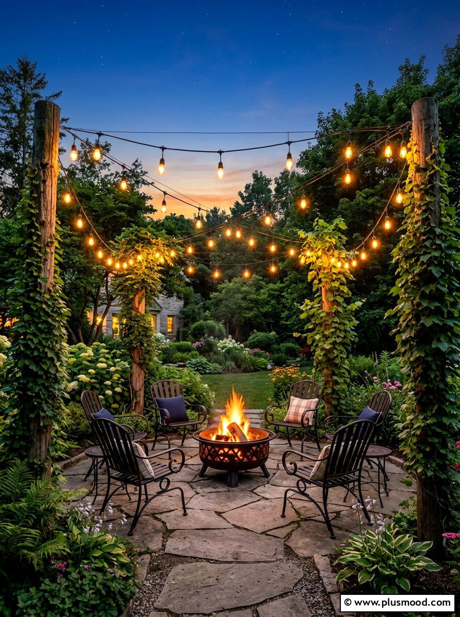 Fire Pit String Lights - 25 summer fire pit entertaining ideas