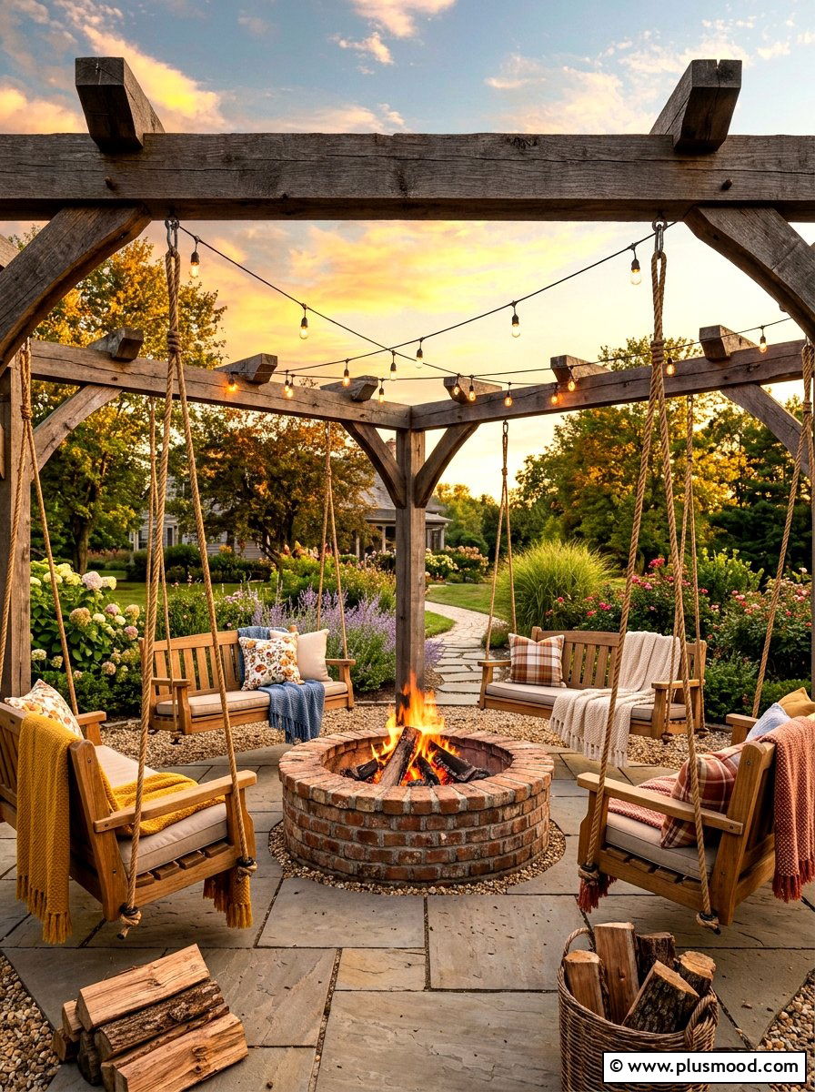 Fire Pit With Swing Seating - 25 summer patio fire pit ideas