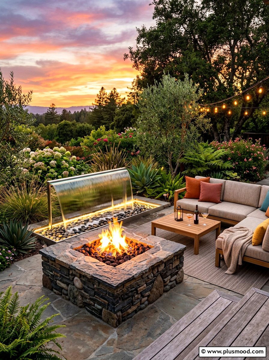 Fire Pit With Water Spillway - 25 summer patio ideas with water feature