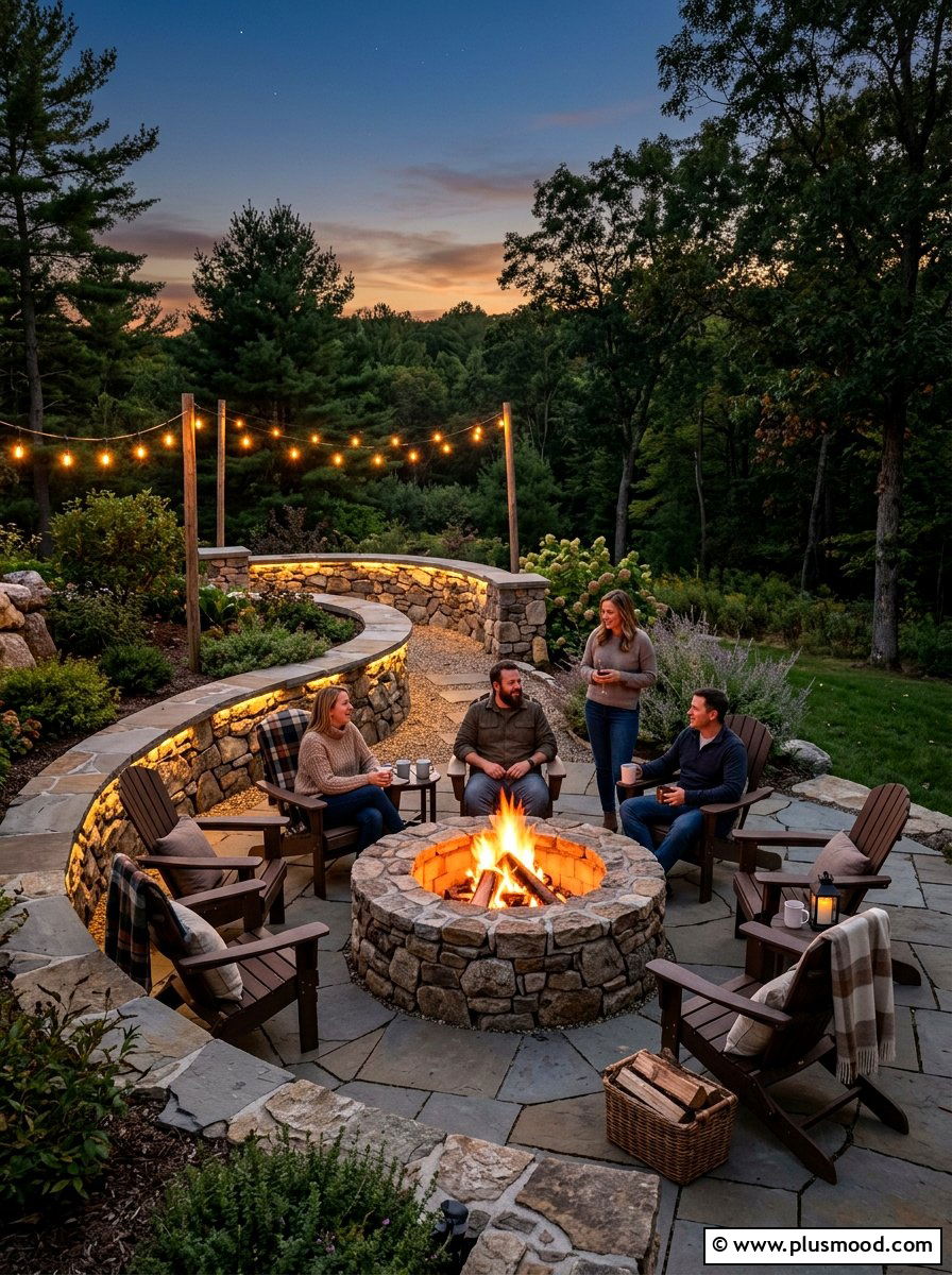 Fire pit area with stone wall - 25 small backyard ideas with stone wall