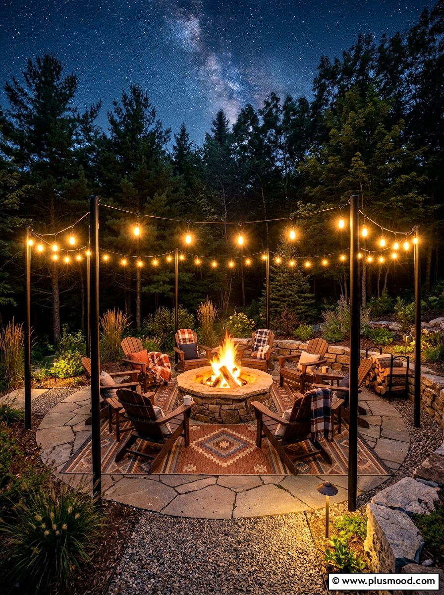 Fire pit lighting - 25 summer patio ideas with string lights