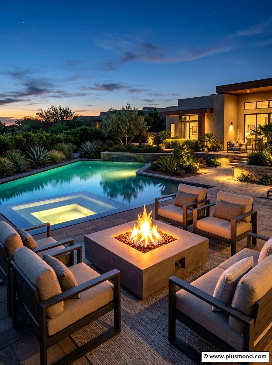 Fire pit next to pool - 25 pool landscaping ideas for corner pools