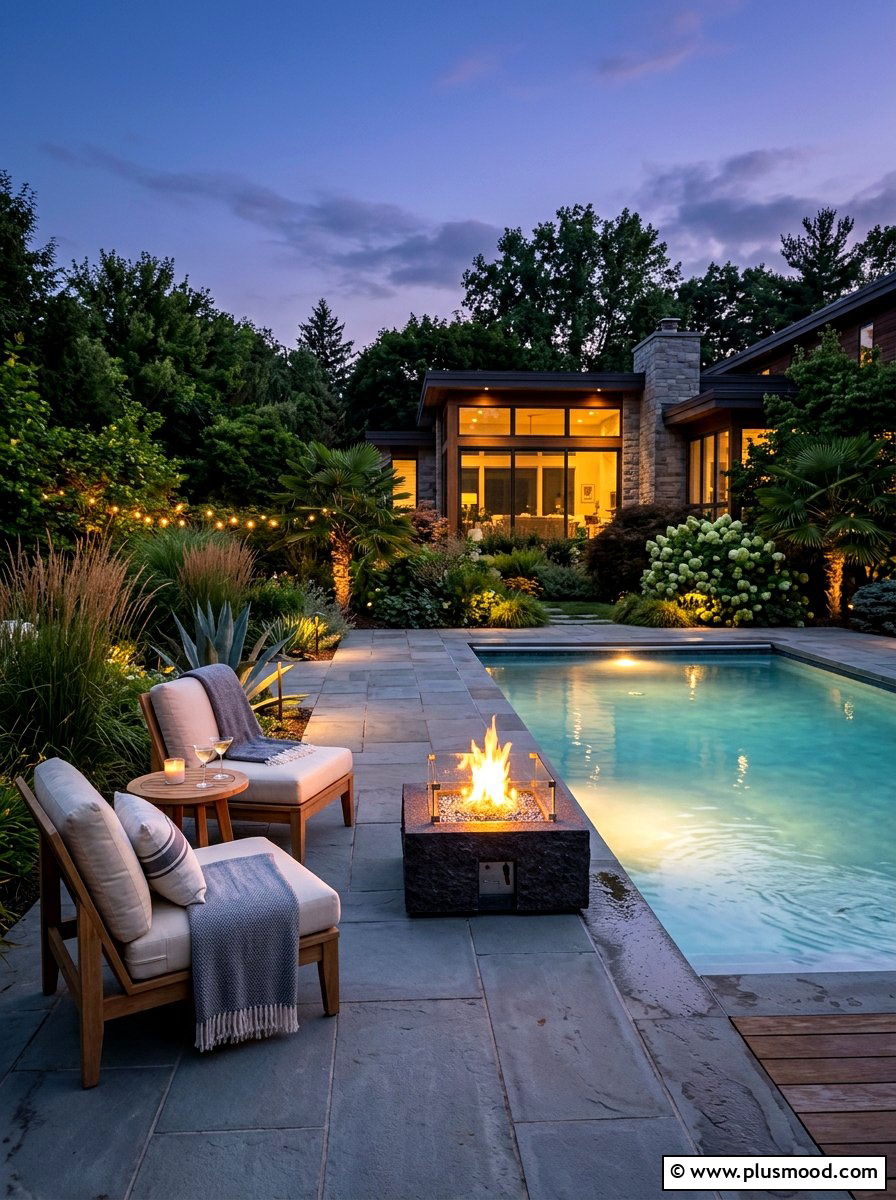 Fire pit pool area - 25 pool landscaping ideas for small backyards