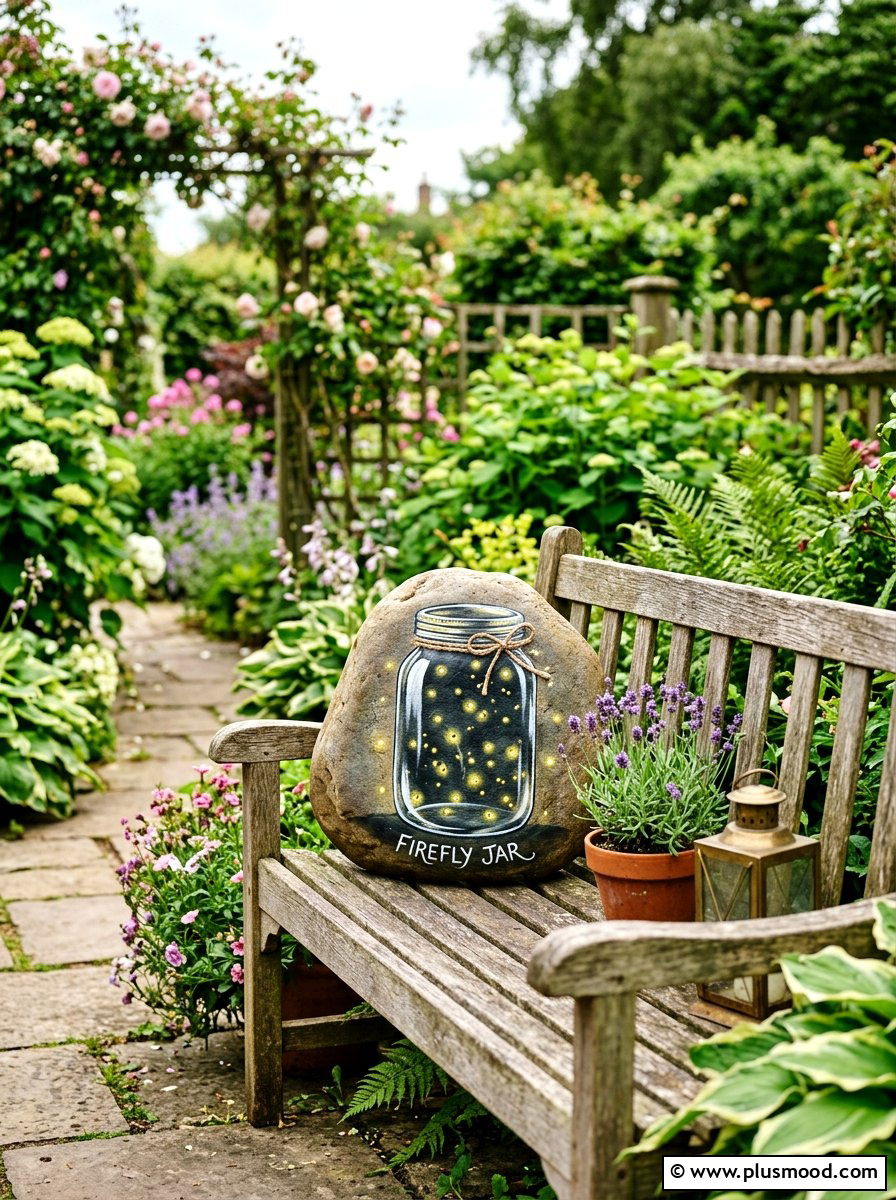 Firefly Jar Stone - 25 painted rock ideas with glow in the dark paint