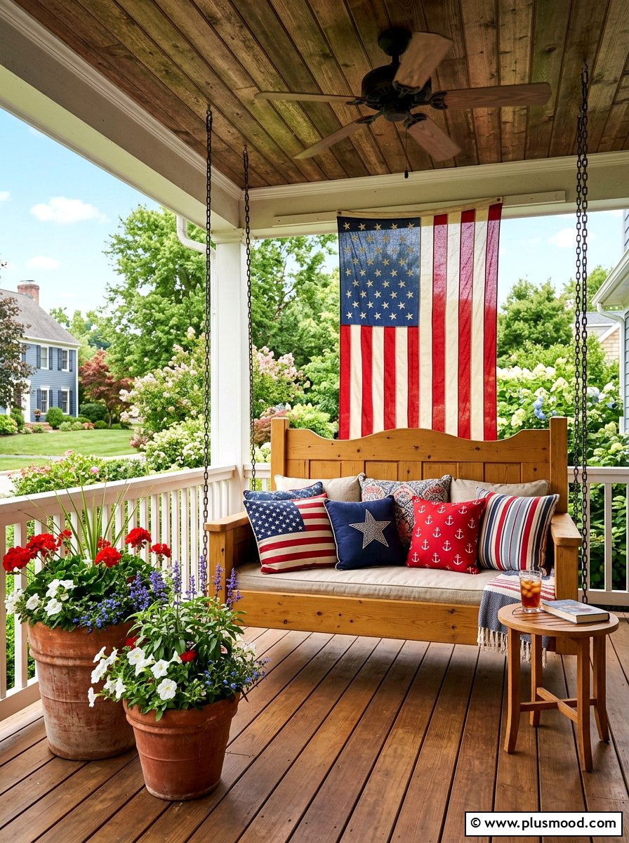 Flag Porch Swing - 25 summer front porch decor ideas with flags