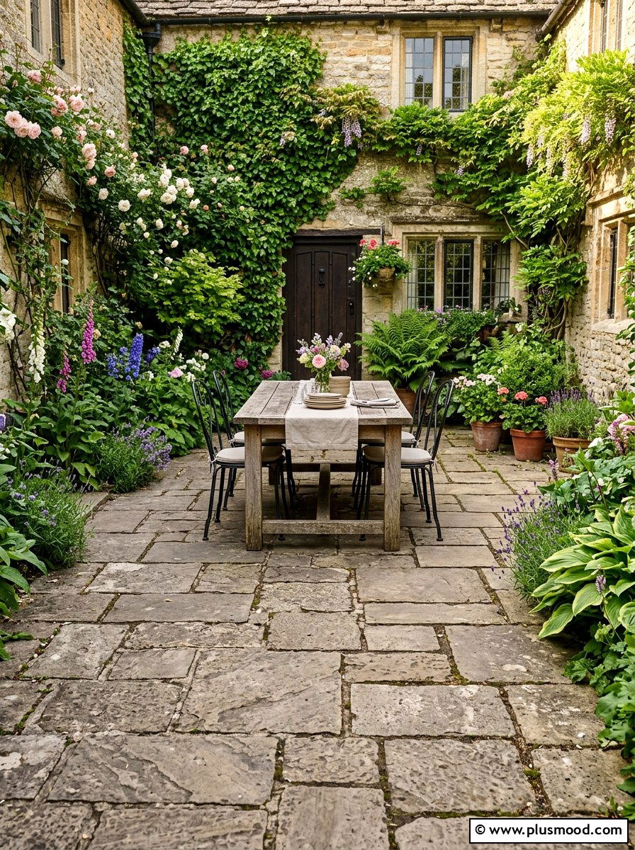 Flagstone Courtyard - 25 small backyard ideas for no grass yards