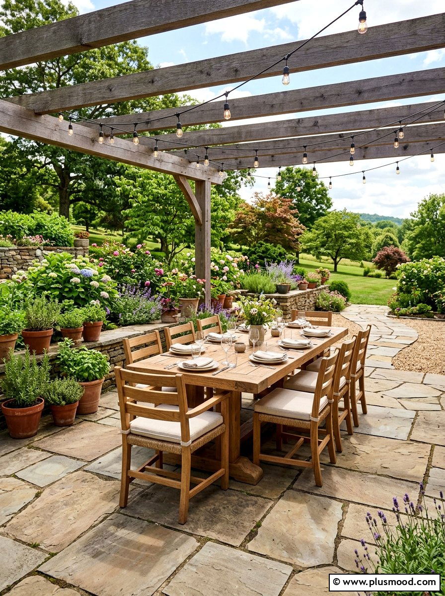 Flagstone Dining Space - 25 small backyard ideas with flagstone