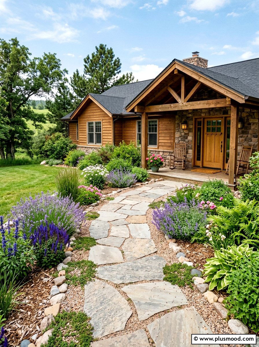 Flagstone Entry Walkway - 25 summer ranch house curb appeal ideas