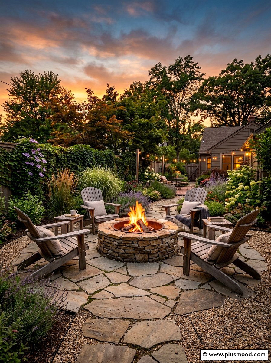 Flagstone Fire Pit - 25 small backyard ideas with flagstone