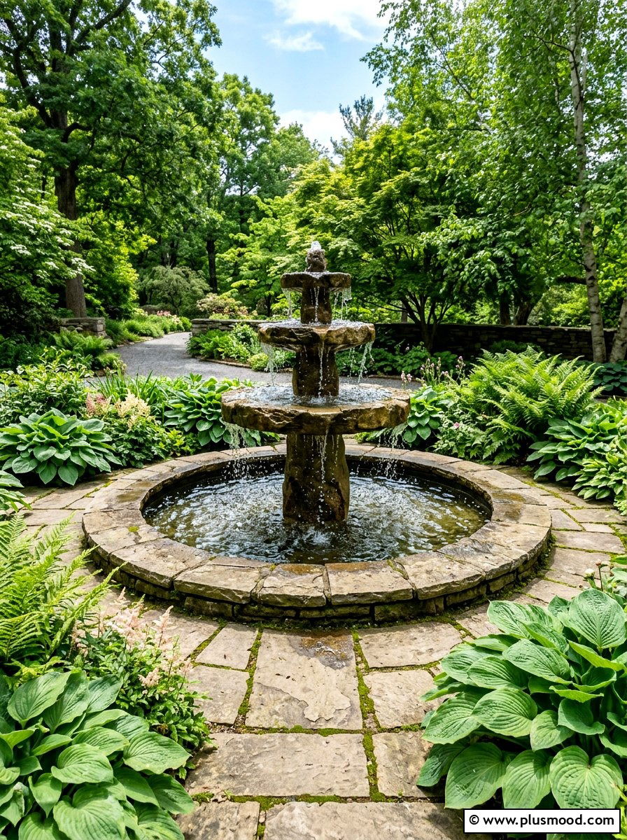 Flagstone Fountain Surround - 25 small backyard ideas with flagstone