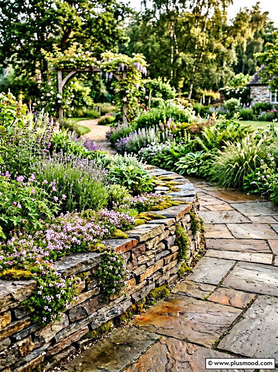 Flagstone Garden Border - 25 small backyard ideas with raised beds
