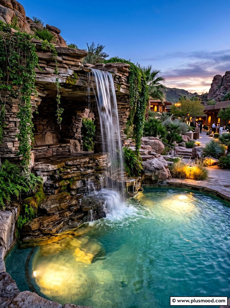 Flagstone Grotto Waterfall - 25 pool landscaping ideas with waterfalls