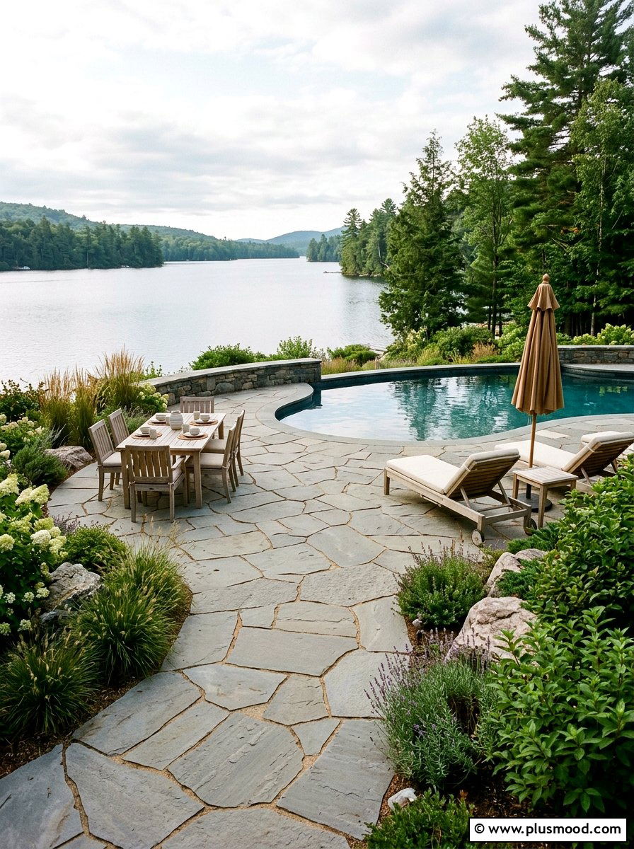 Flagstone Lakefront Pool Patio - 25 pool landscaping ideas for lakefront homes