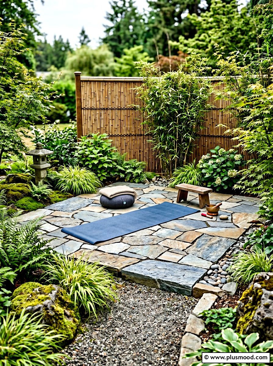 Flagstone Meditation Area - 25 small backyard ideas with flagstone