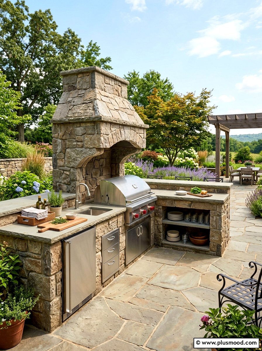 Flagstone Outdoor Kitchen - 25 small backyard ideas with flagstone