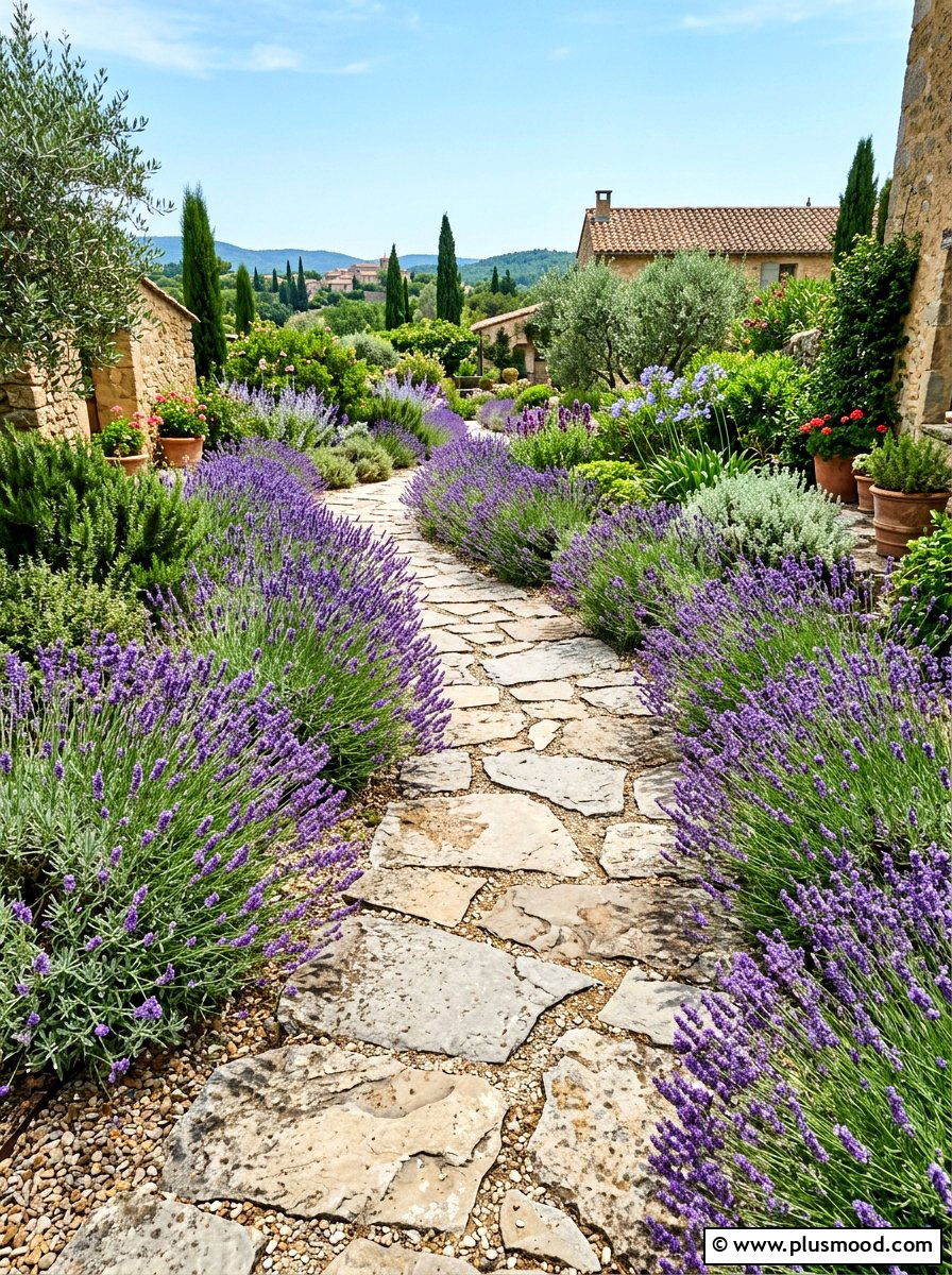 Flagstone Path Lavender - 25 summer walkway landscaping ideas
