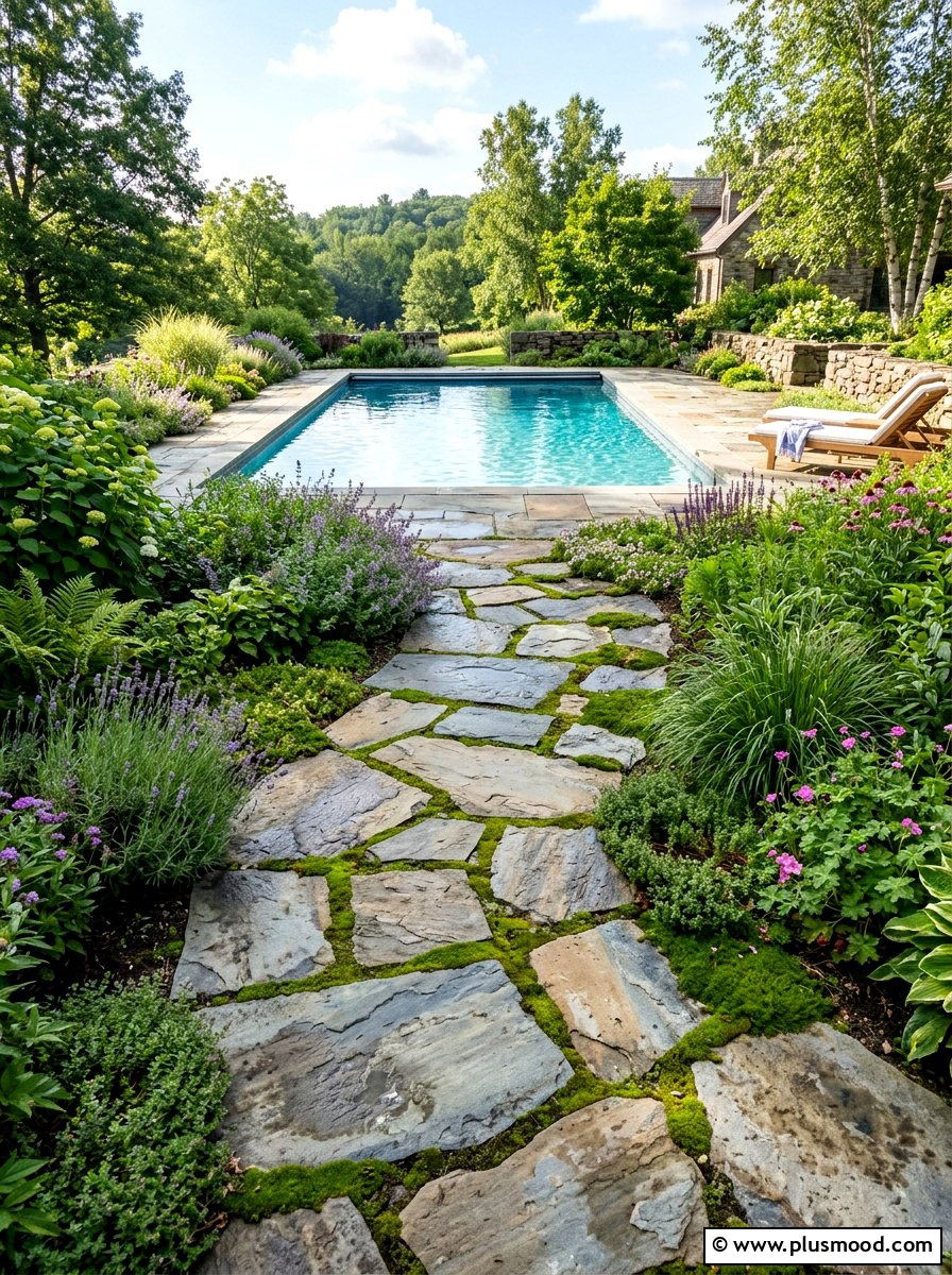 Flagstone Pathway To Pool - 25 pool landscaping ideas for rectangular pools