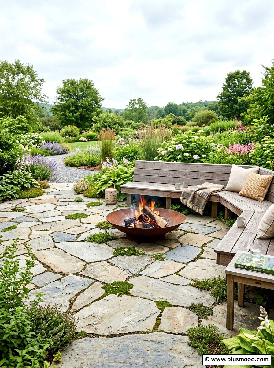 Flagstone Patio Fire Bowl - 25 small backyard ideas with fire bowl