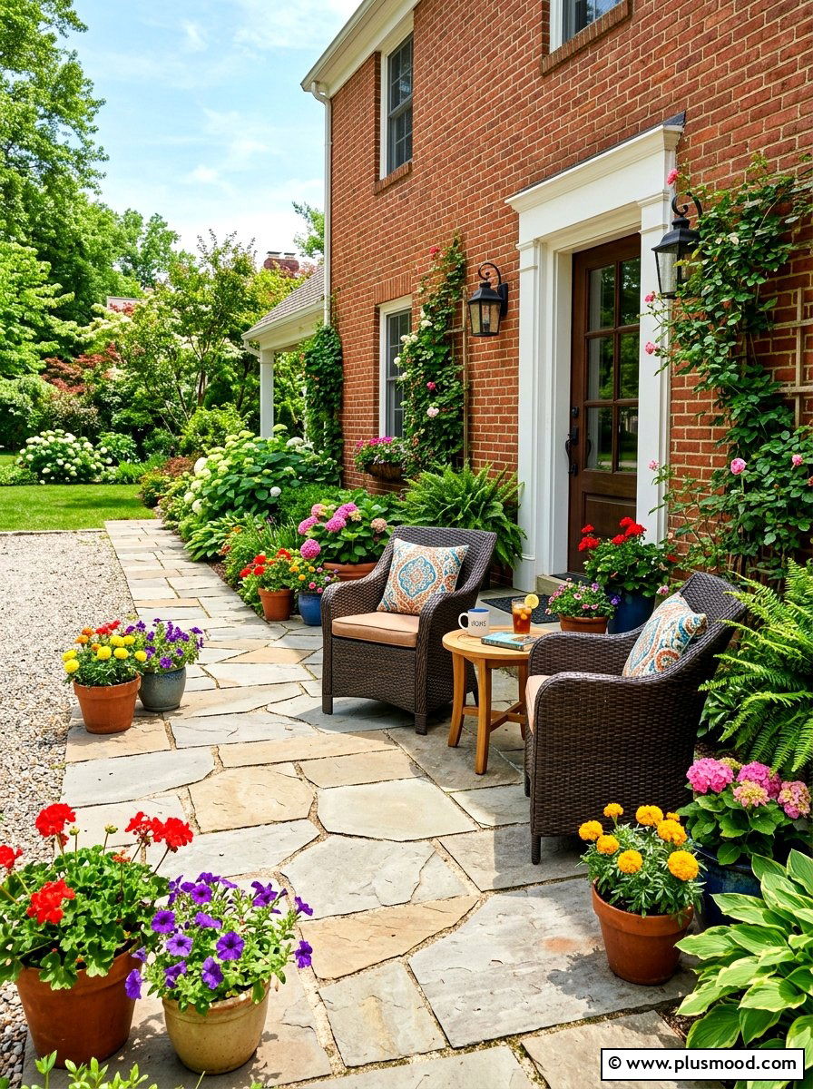 Flagstone Patio Front Entry - 25 summer brick house curb appeal ideas