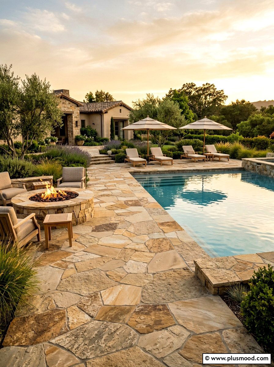 Flagstone Patio Pool Surround - 25 pool landscaping ideas for beginners