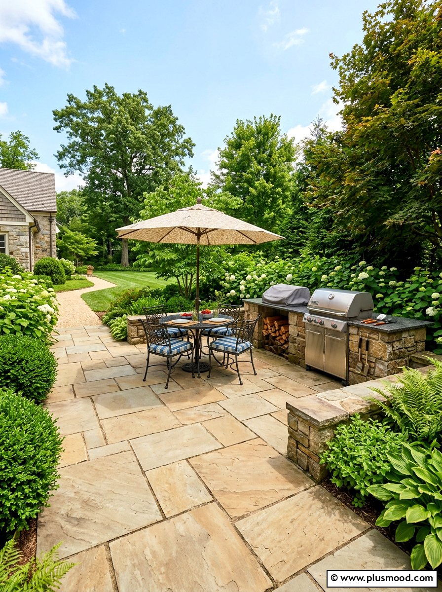 Flagstone Patio Space - 25 small backyard ideas low maintenance