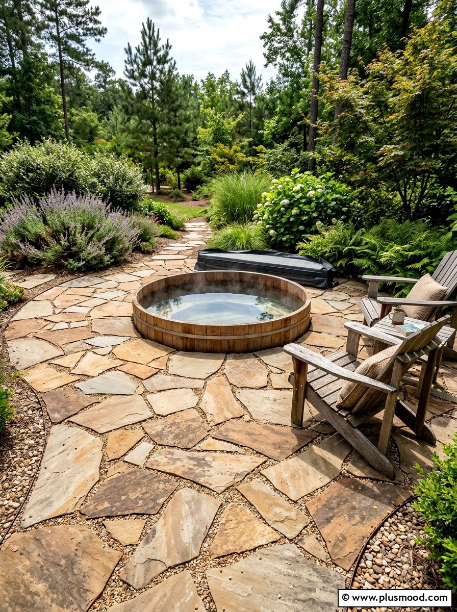 Flagstone Patio Surround - 25 pool landscaping ideas for hot tubs