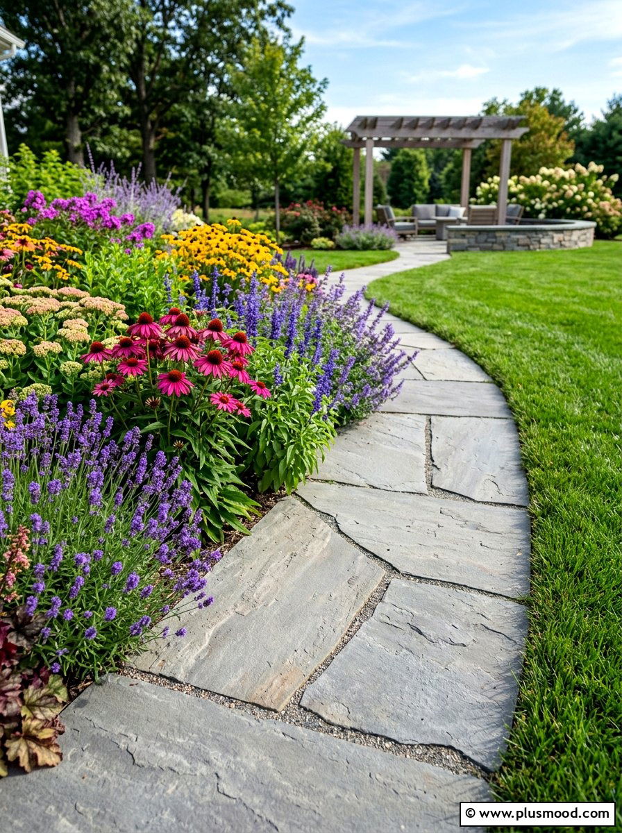 Flagstone Paver Edge - 25 summer flower bed edging ideas