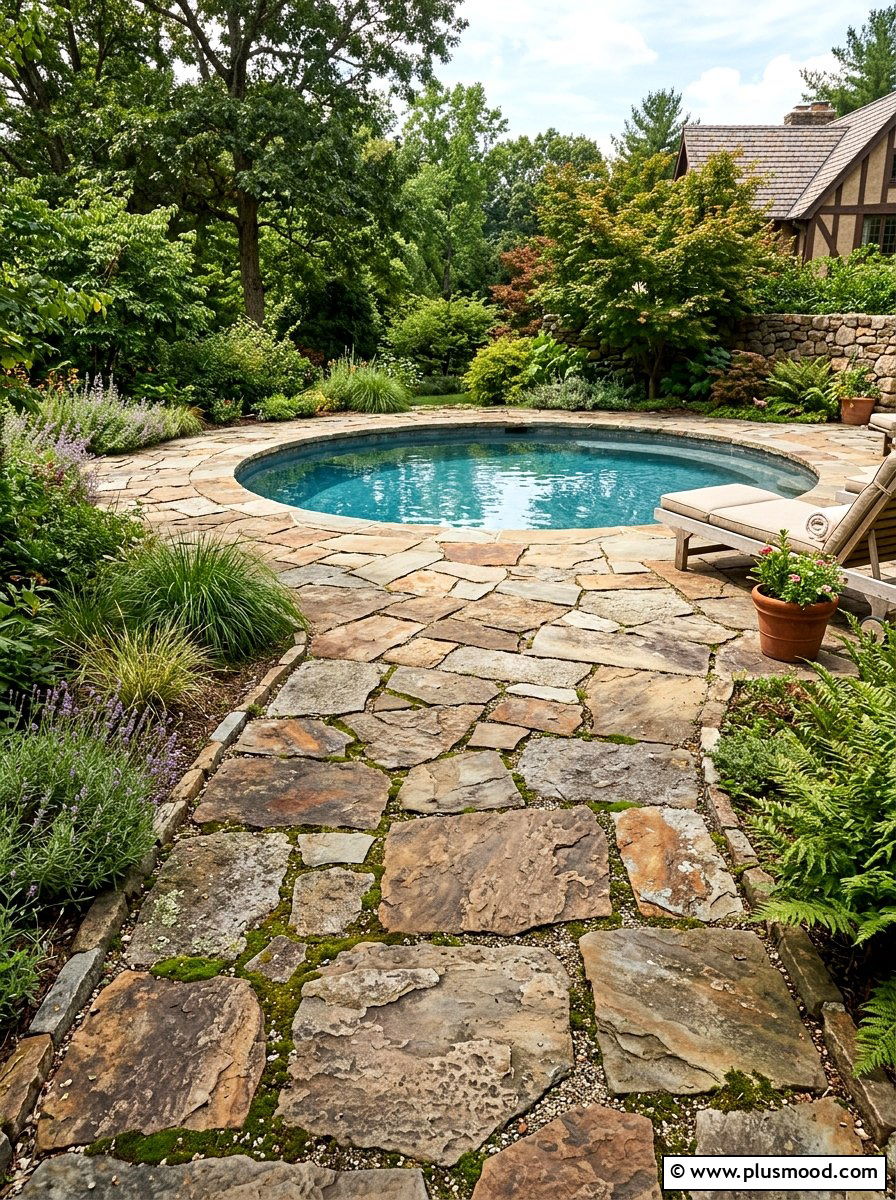 Flagstone Paver Pool Walkway - 25 pool landscaping ideas low maintenance